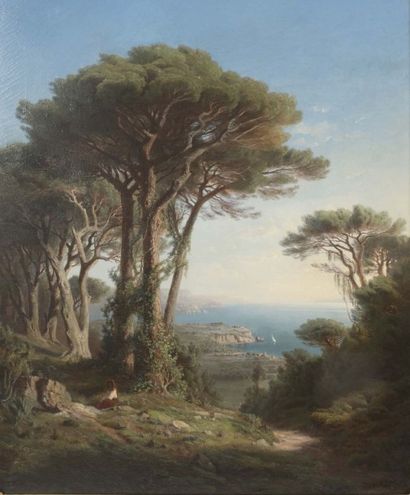 Charles Louis LORTET (1836-1909) 
Vue de la cote d'Azur
Huile sur toile, signée en...