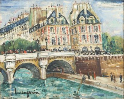 Lucien GENIN (1894-1953) 
Le Pont Neuf, la place Dauphine
Huile sur toile
Signée...