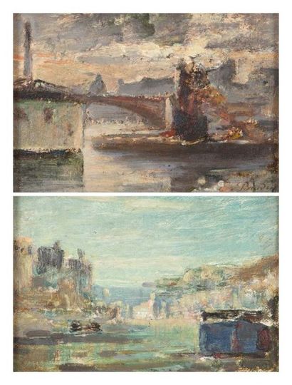 Eugène BAUDIN (1843-1907) 
Ports
Paire d'huiles sur toile marouflées sur panneau,...