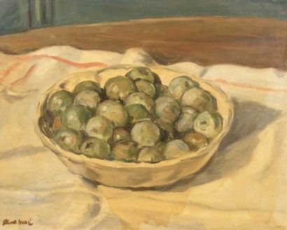 Albert ANDRE (1869-1954) 
Corbeille de fruits sur un entablement, circa 1930
Huile...