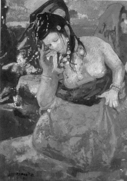 Jacques MAJORELLE (1886-1962) 
Danseuse de Goulimine, 1949
Huile sur toile
Signée...