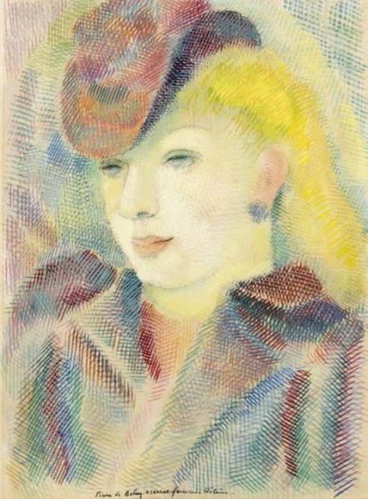 Pierre DE BELAY (1890-1947) 
Portrait d'Hélène
Gouache treilliste
Signé en bas avec...