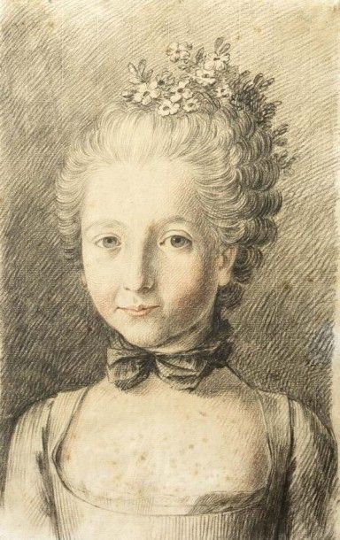 Ecole française de la fin du 
Portrait de jeune femme
Trois crayons
41 x 26 cm à...
