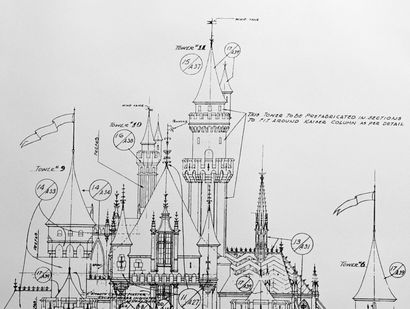 Disneyland Sleeping Beauty Castle, Plan d’architecture « front Elevation » Disneyland...