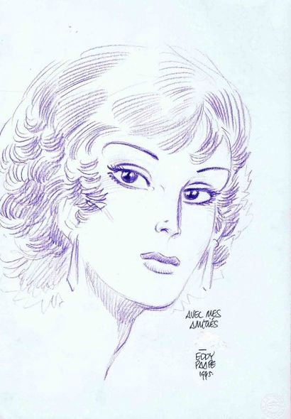 PAAPE Eddy 
«Portrait de Lora»
Dessin original sur carton pour l'héroïne de la série...