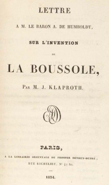 KLAPROTH (Julius von) Lettre à M. le baron A. de Humboldt, sur l'invention de la...