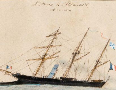 Ecole française naïve du XIXème siècle 
Portrait du bateau le Renard
Dessin à la...