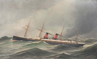 Antonio JACOBSEN (1850-1921) 
Le navire mixte La Bourgogne toutes voiles dehors
Le...