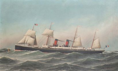 Antonio JACOBSEN (1850-1921) 
Le navire mixte La Bourgogne toutes voiles dehors
Le...