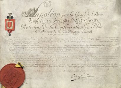 null «Napoléon par la grâce de Dieu».
Lettres patentes de chevalier de l'Empire,...
