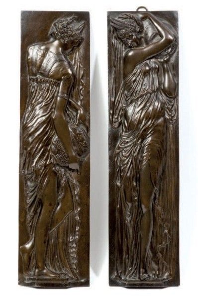 Jean GOUJON (1510-1565) dans le goût de 
Paire de bas reliefs de bronze à patine...
