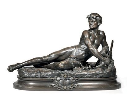 Léon BONDUEL (1857-1928) 
L'alerte
Epreuve en bronze à patine brune, titré, signée...