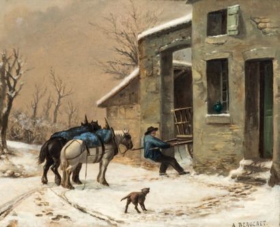 A.BERGERET (XIXe siècle) 
En hiver, circa 1880
Huile sur toile
Signée en bas à droite
32...