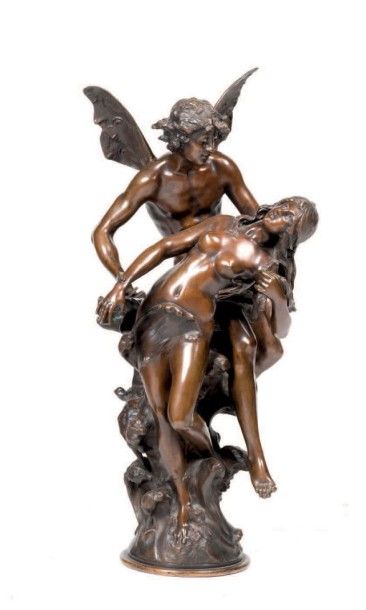 Louis Auguste Moreau (1855-1919) 
L'enlèvement
Epreuve en bronze à patine brune,...