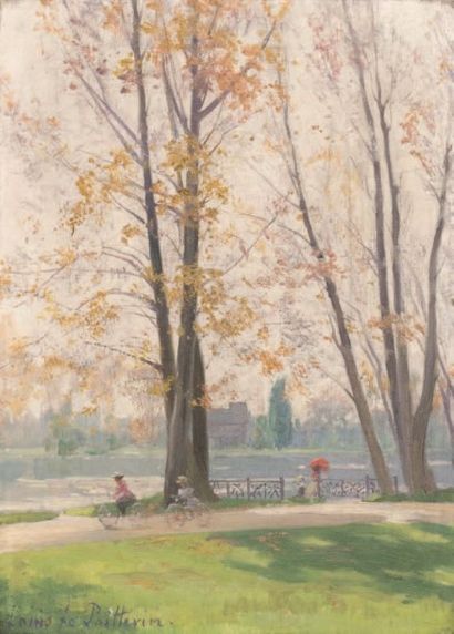 Louis le POITTEVIN (1847-1909) 
Suite de 6 paysages animés
Huiles sur carton fort
L'un...