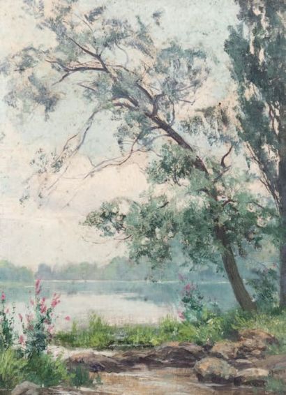 Louis le POITTEVIN (1847-1909) 
Suite de 6 paysages animés
Huiles sur carton fort
L'un...
