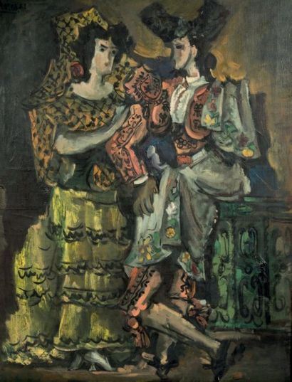 Pedro FLORES (1897-1967) 
Couple hispanique, 1941
Huile sur toile.
Signée en haut...