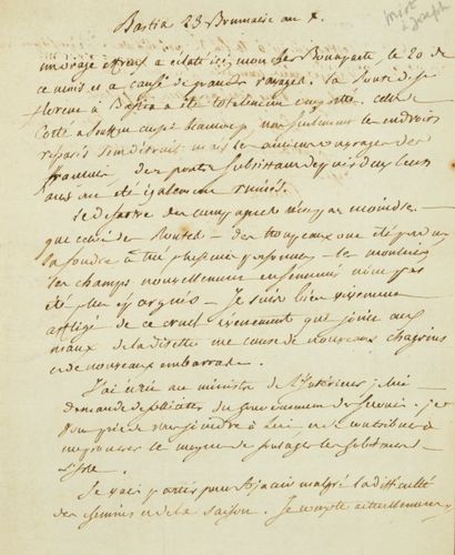 null [CORSE/1801].
Une L.A.S. d'André François MIOT DE MÉLITO à Joseph BONAPARTE,...