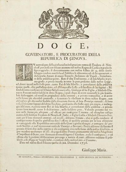 null [CORSE/1736].
Doge, Governatori, e Procuratori della Repubblica di Genova [...]....
