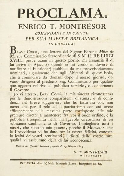 [CORSE/1814].
Proclama. Enrico T. MONTRÉSOR...