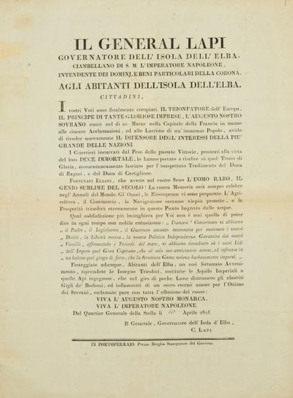 null [CORSE/1815].
Il General LAPI Governatore dell'Isola dell'Elba, Ciambellano...