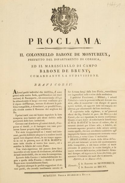 [CORSE/1815].
Proclama. Il Colonnello Barone...