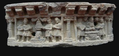 ART GRECO-BOUDDHIQUE DU GANDHARA (Ier - Vème siècle) Bas-relief représentant le partage...