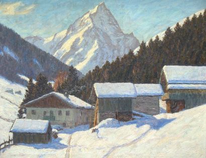 Alexander WEISE (1883-1960) Ecole AUTRICHIENNE « Chalets et montagne sous la neige...