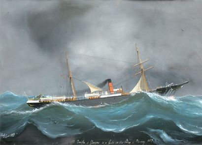 Luigi ROBERTO (1845-1910) Ecole NAPOLITAINE « SS TARIFA de Glasgow in a gale in bay...