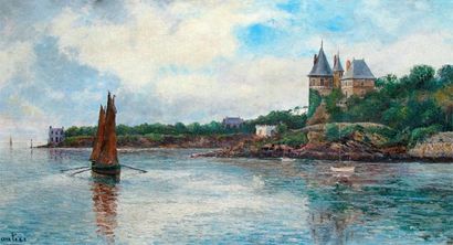 A. GAUTIER - Ecole BRETONNE (XXe siècle) « Château dans l'estuaire » Huile sur toile,...