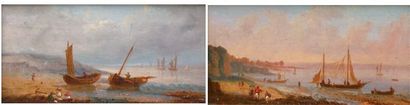 Ecole FRANEAISE (XIXe siècle) « Paysages de bord de mer » Deux huiles sur toile formant...