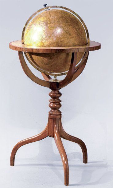 null Globe terrestre de parquet par DELAMARCHE rue Serpente à Paris, XIXe siècle....