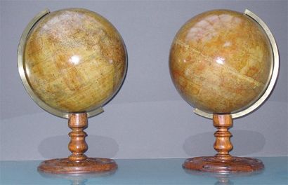 null Paire de globes terrestre et céleste par MALBY'S XIXe siècle «Terrestrial globe......