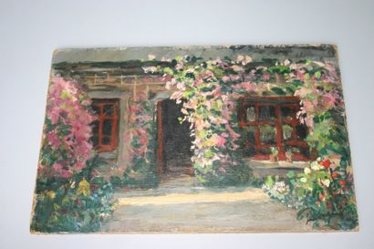 null « Le jardin du peintre à Bréhat » Huile sur isorel, signée en bas à droite....