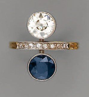 null BAGUE TOI et MOI 1920, diamant (1,80 cts) et saphir, en or et platine