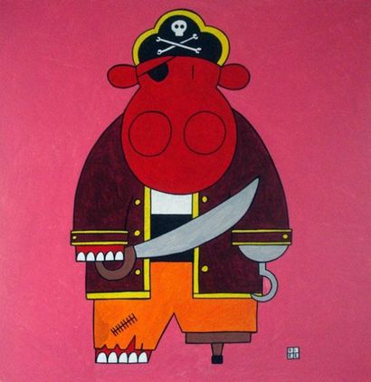 DIEZ Sylvain Pirate / Acrylique sur papier marouflé sur toile / SBD / 80 x 80 cm