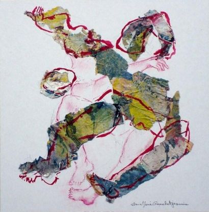 GUERCHET-JEANNIN Anne-Marie X / Pastel et collage sur papier / SBD / 20 x 20 cm