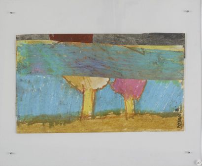 ASSOUN Stéphanie Cyprès 5 / Gouache, pastel gras, découpage et collage sur papier...