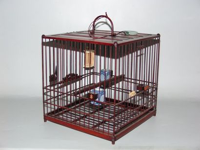 T'SING ( XXe siècle ) Cage à oiseaux. En bambou. H : 20 cm L : 20 cm