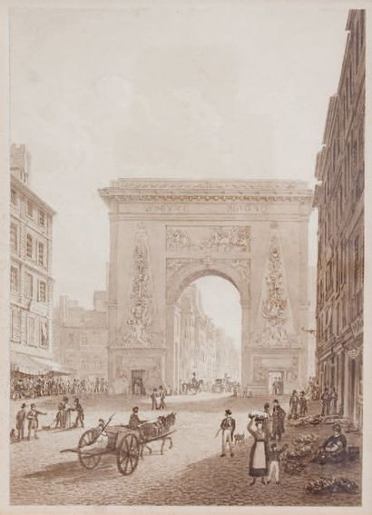 Ecole Française fin XIXe siècle « Porte Saint-Denis » Lavis d'encre. 19 x 13 cm