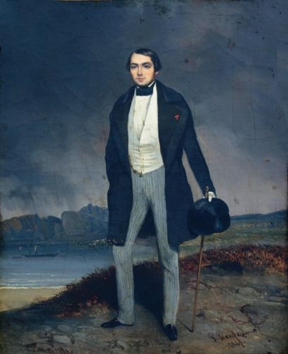 P. BLANCHARD (actif au XIXème siècle) « Portrait de gentilhomme, 1848 » Huile sur...