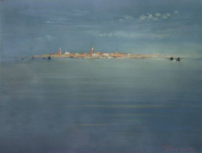 Jacques COQUILLAY « Vue de Venise de la lagune » Pastel. Signé en bas à droite. 46...