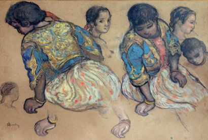 André SUREDA (1872-1930) « Etude de femmes orientales » Gouache. Signée en bas à...