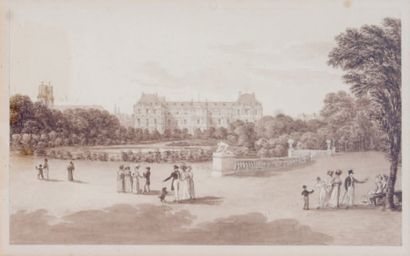 Ecole Française fin XIXe siècle « Jardin du Luxembourg » Lavis d'encre. 12 x 20 ...
