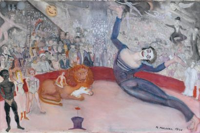 null « Bip au cirque, 1976 » Gouache Signée en bas à droite et datée 42,5 x 64 cm...