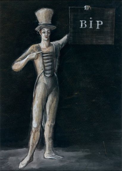 Jacques NOEL, né en 1924 « L'annonce de Bip » Gouache. Non signée 27,5 x 19,5 cm