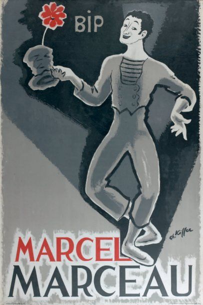 Charles KIFFER (1902-1992) « Marcel Marceau et Bip » Lithographie 119 x 79 cm