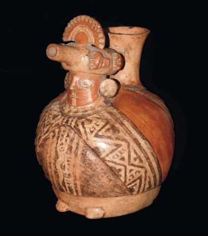 PEROU Culture Chimu (700 - 1400 ap. J.C.). Vase figurant un homme. Terre cuite polychrome....