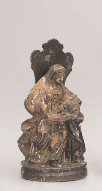 null Sainte Anne enseignant la Vierge en bois polychrome. GOA XVIIIe siècle. Haut....
