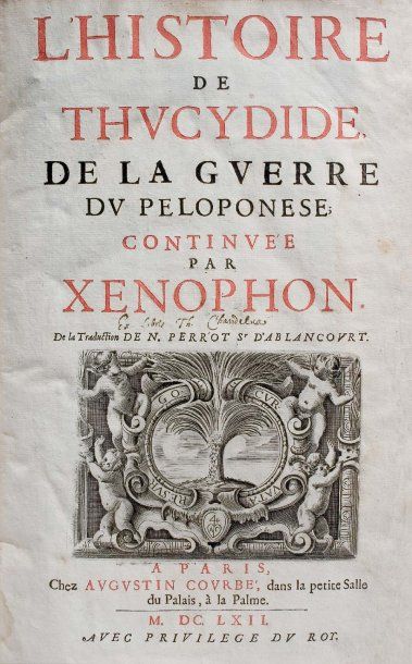 XENOPHON. L'histoire de Thucydide de la guerre du Péloponnèse continué par Xénophon....